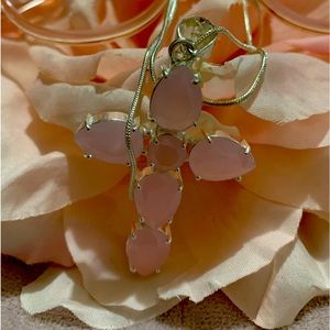 CROSS PINK CHALCEDONY AND SILVER ON AN 18” .925 STERLING NECKLACE STUNNING GIFT